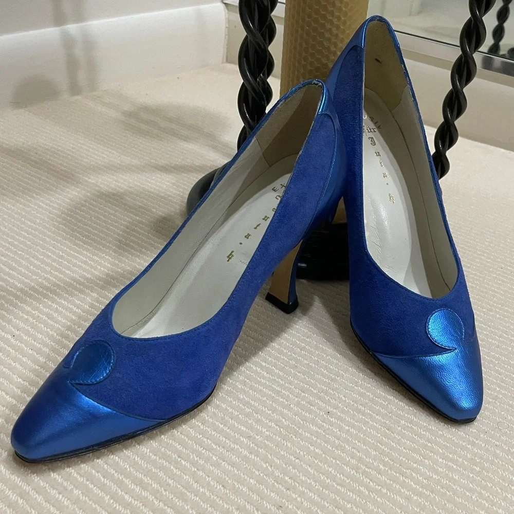 Womens Blue Suede And Leather Pump Heel